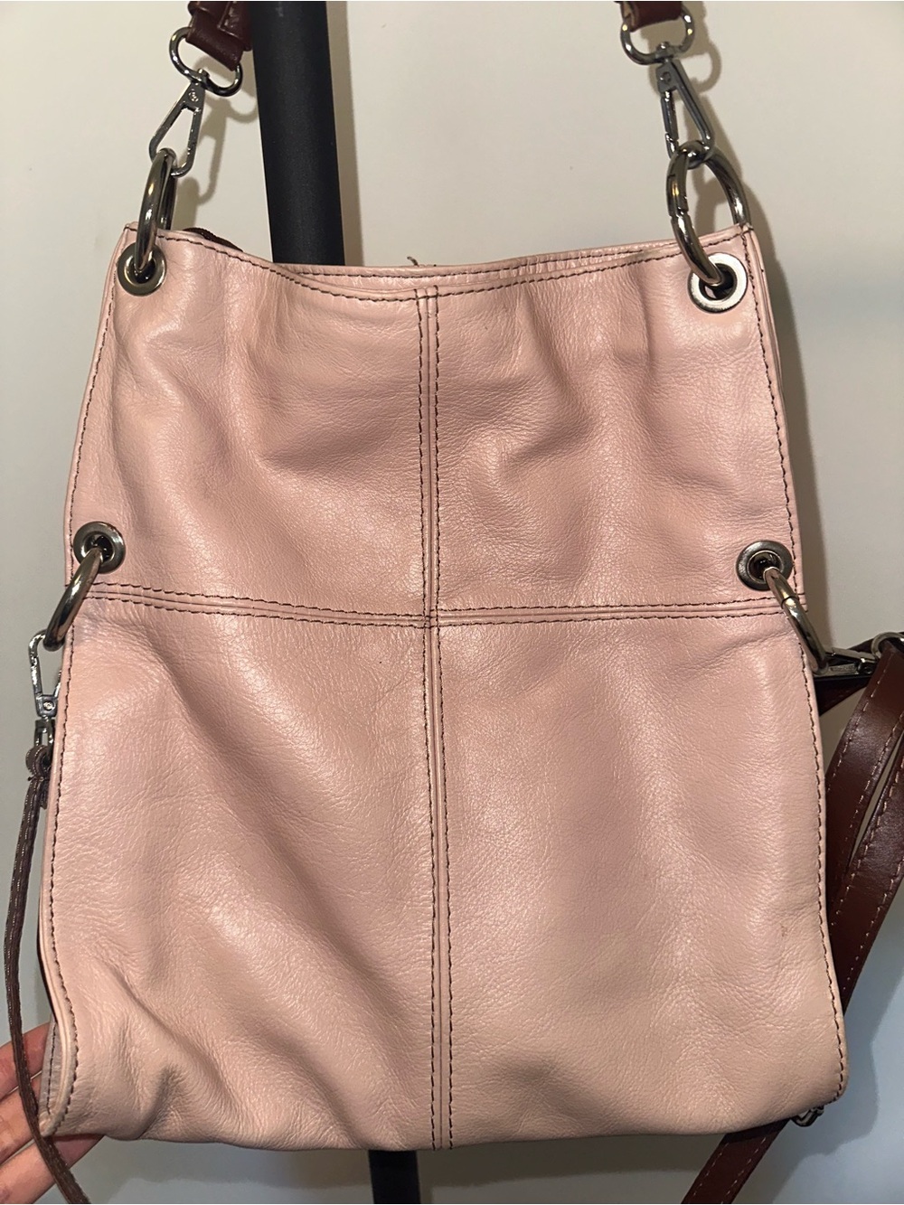 Blush Pink and maroon Chic Italian leather convertible tote/ Hobo bag